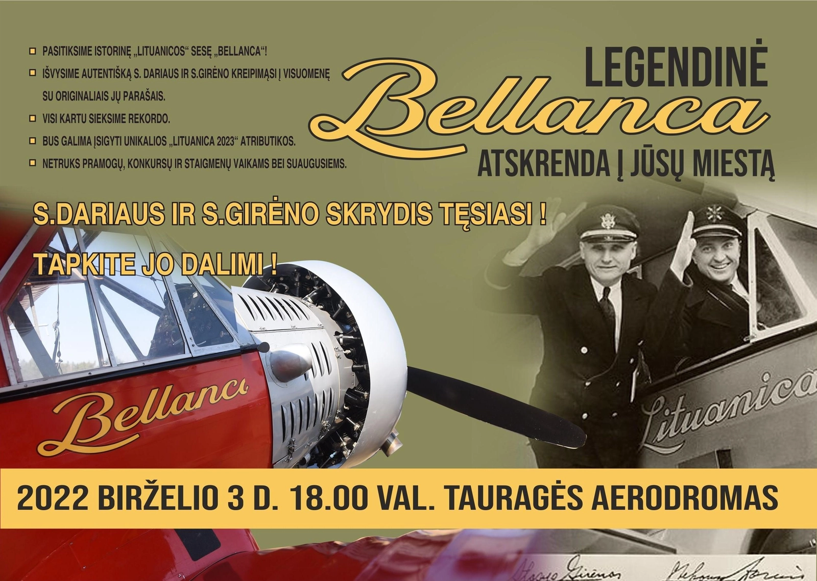 Legendinė „Bellanca“ atskrenda į Tauragę!