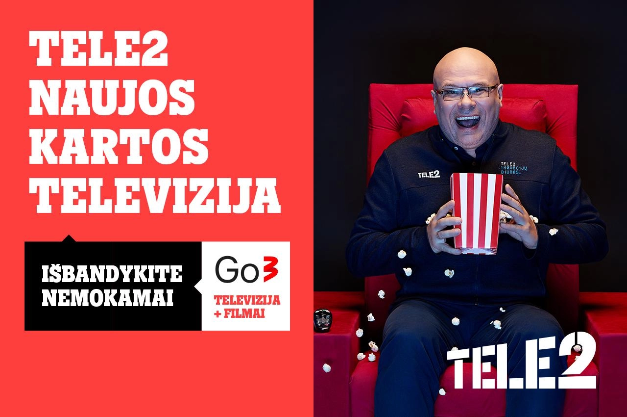 „Tele2“ pasiūlymas televizijai „Go3“: 1 mėn. nemok