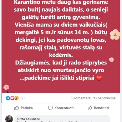 Gerų žmonių netrūksta: baldų prašiusi moteris pagalbos sulaukė per 4 valandas