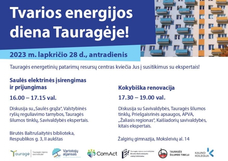 Tauragiškius kviečia padiskutuoti apie renovaciją ir saulės elektrinių įsirengimą